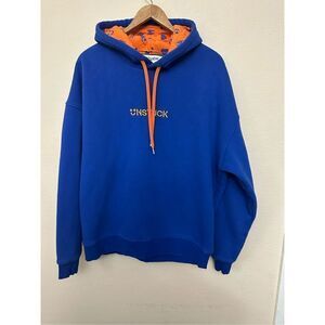 Unstuck Men's Long Sleeve Pullover Drawstring Hoodie Blue Sweatshirt Size L